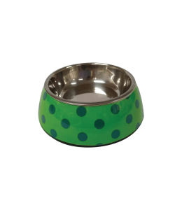 Nutrapet Applique Melamine Round Bowl Green & Blue Polka Medium