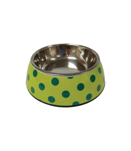 Nutrapet Applique Melamine Round Bowl Yellow & Blue Polka Small