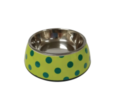 Nutrapet Applique Melamine Round Bowl Yellow & Blue Polka Medium