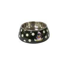 Nutrapet Applique Melamine Round Bowl BLack & White Polka Small