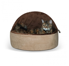 K&H Self-Warming Kitty Bed Hooded Small Chocolate/Tan 16"/41 Cms