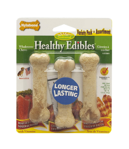 Nylabone Healthy Edibles Longer Lasting Roast Beef-Chicken-Bacon Variety Triple Pack Blister Card Petite