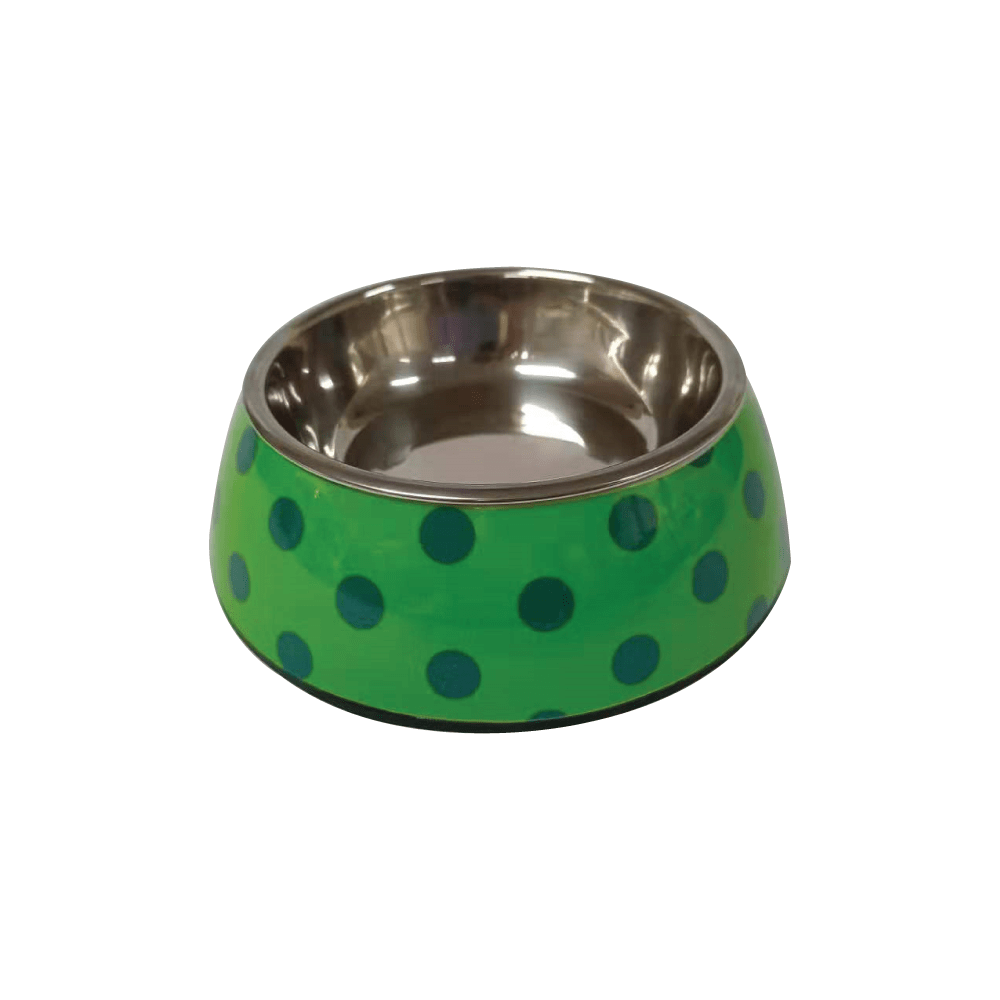 Nutrapet Applique Melamine Round Bowl Green & Blue Polka Small