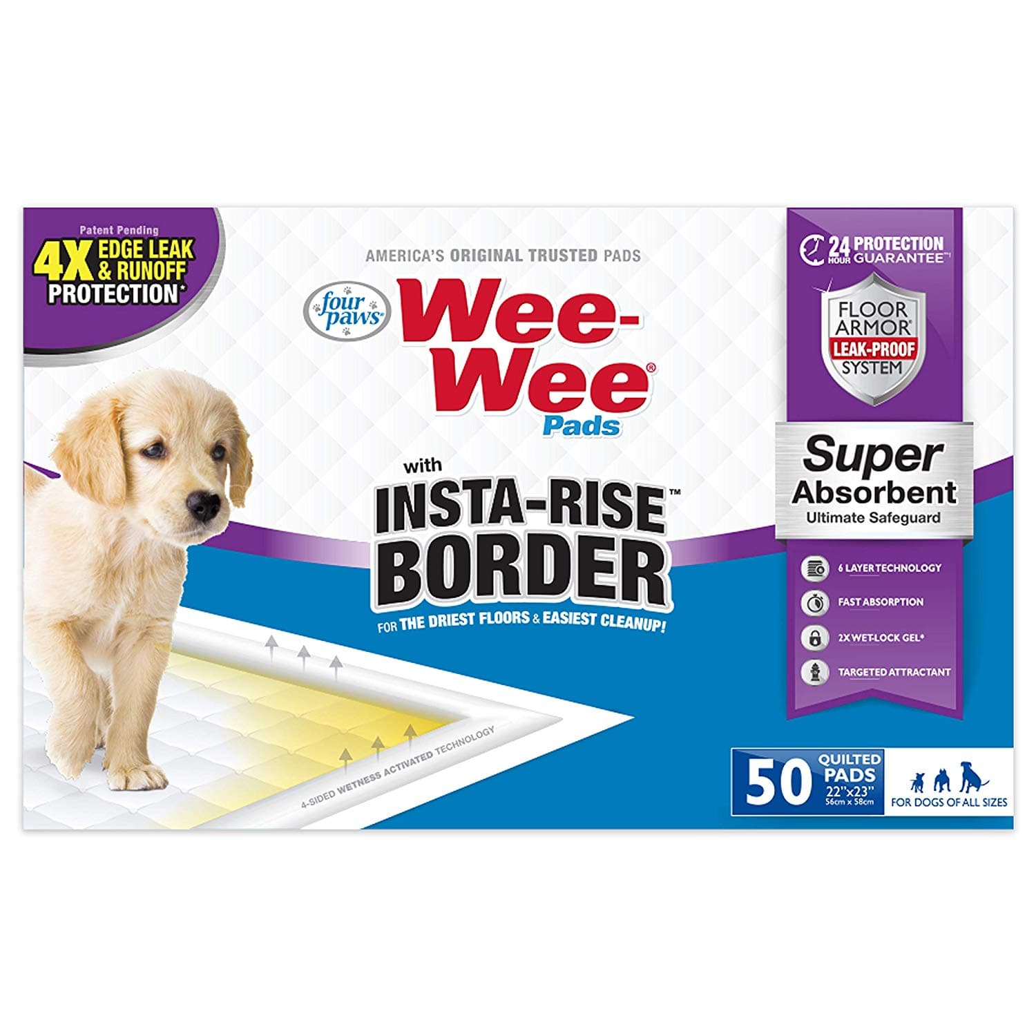 Four Paws Wee-Wee Insta-Rise Border Pad, 100 Pack